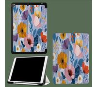 Étui pour iPad 9e/8e/7e génération 2021/2020/2019 10,2 Pouces avec Porte-Crayon,Dos TPU Souple et Support de Protection à Trois Volets,Auto Wake/Sleep Pivoine Pétales Feuilles Scandinave Floral-Bleu