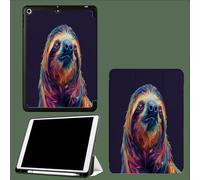 Étui pour iPad 9e/8e/7e génération 2021/2020/2019 10,2 Pouces avec Porte-Crayon, Dos TPU Souple et Support de Protection à Trois Volets, Auto Wake/Sleep Géométrie Paresse Polygones Animaux-Bleu Foncé