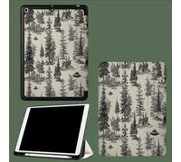 Étui pour iPad 9e/8e/7e génération 2021/2020/2019 10,2 Pouces avec Porte-Crayon, Dos TPU Souple et Support de Protection à Trois Volets, Auto Wake/Sleep Forêt Camping Rétro Plantes Forêt-Beige