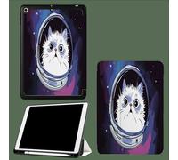 Étui pour iPad 9e/8e/7e génération 2021/2020/2019 10,2 Pouces avec Porte-Crayon, Dos TPU Souple et Support de Protection à Trois Volets, Auto Wake/Sleep Dessin Animé Espace Chat Résumé Animal-Noir