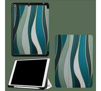 Étui pour iPad 9e/8e/7e génération 2021/2020/2019 10,2 Pouces avec Porte-Crayon, Dos TPU Souple et Support de Protection à Trois Volets, Auto Wake/Sleep Or Courbe Rayures Abstraites-Bleu