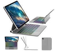 Étui pour iPad Air 11" avec clavier (M3/M2, 2025/2024), iPad Pro 11 (4e/3e/2e/1ère génération) et clavier tactile multi-touch rétroéclairé Air 5e/4e génération, support flottant facile à régler, gris