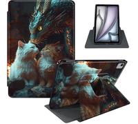 Étui pour iPad Air 13" M3 2025/M2 2024, iPad Pro 12,9" 6e/5e génération, support rotatif à 360° en cuir synthétique avec fonction veille/réveil automatique, paire de renard blanc