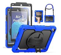 Étui pour iPad Air 3, iPad Pro 10.5, Seymac [dragonne et bandoulière] Support Rotatif à 360°, étui de Protection intégrale avec Protection d'écran pour iPad Air 3 2019/iPad Pro 10.5 2017 Noir/Bleu