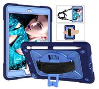 Étui pour iPad Mini 1/iPad Mini 2/iPad Mini 3-3 Couches Ultra Hybride résistant aux Chocs avec Porte-Stylo et bandoulière et Support Rotatif à 360° - Bleu foncé et Bleu