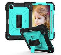 Étui pour iPad Pro 11 3ème génération 2021/2ème génération 2020/1ère génération 2018, avec Porte-Crayon, dragonne rotative à 360° et Support, étui coloré résistant aux Chutes, Noir Menthe