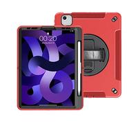 Étui pour iPad Pro 11 et Air 4/5 10.9 Triple Protection TPU Coque avec Support Rotatif à 360° Dragonne et Fente pour Stylo Rouge