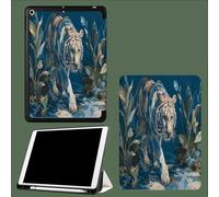Étui pour iPad Pro 11 Pouces, Modèle 2022/2021/2020, Support la Charge de Pencil, Housse Coque Intelligent Réveil/Sommeil Automatique Tigre Blanc dans La Jungle Minimalisme Animaux-Bleu