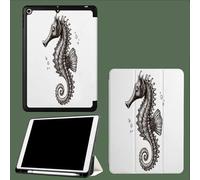 Étui pour iPad Pro 11 Pouces, Modèle 2022/2021/2020, Support la Charge de Pencil, Housse Coque Intelligent Réveil/Sommeil Automatique Hippocampe Dessiné À La Main Simple Animal-Blanc