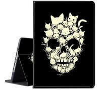 Étui pour iPad Pro 12,9" 6e/5e/4e génération (2022/2021/2020)/iPad Air 13" M3/M2 (2024/2025), folio réglable, support antidérapant, fonction veille/réveil automatique, tête de mort de chats blancs