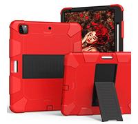 Étui pour iPad Pro 4e/3e génération 12,9" 2020/2018 avec Porte-Crayon, Coque de Protection Robuste et résistante aux Chutes avec béquille Invisible, Rouge + Noir