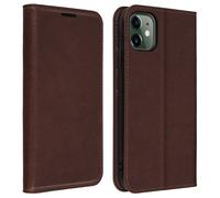 Étui iPhone 11 Folio Cuir Véritable Porte cartes Support Vidéo marron foncé