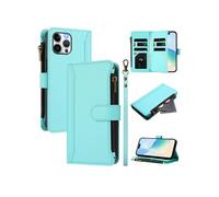Etui pour iPhone 12 Pro Max de téléphone de portefeuille de poche à fermeture éclair en cuir premium avec 9 emplacements de carte et bracelet de