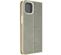 Étui pour iPhone 14 Clapet Porte-carte et Support vidéo Luna Book Gold Gris