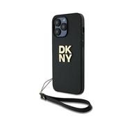 DKNY Coque pour Apple iPhone 14 Pro DKHCP14LPBSWSK – avec logo métallisé et sangle de poignet noir