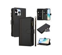 Etui pour iPhone 14 Pro Max de téléphone de portefeuille de poche à fermeture éclair en cuir premium avec 9 emplacements de carte et bracelet de
