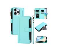 Etui pour iPhone 14 Pro Max de téléphone de portefeuille de poche à fermeture éclair en cuir premium avec 9 emplacements de carte et bracelet de