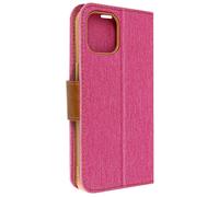 Etui pour iPhone 14 Tissu Portefeuille Support Vidéo Rose
