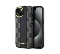 Étui pour iPhone 15 Plus/14 Plus - DKNY - Cuir à damier - Compatible MagSafe - Noir - Semi-rigide