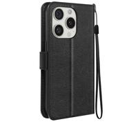 Étui pour iPhone 15 Pro Portefeuille Fonction Support avec Dragonne Mayaxess Noir