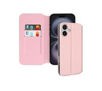 Etui pour iPhone 16 Plus Clapet Porte-cartes et Support Vidéo Rose champagne