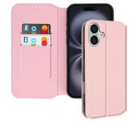 Étui pour iPhone 16 Plus Clapet Porte-cartes et Support Vidéo Rose champagne