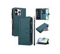 Etui pour iPhone 16 Pro Max de téléphone de portefeuille de poche à fermeture éclair en cuir premium avec 9 emplacements de carte et bracelet de
