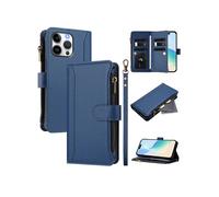 Etui pour iPhone 16 Pro Max de téléphone de portefeuille de poche à fermeture éclair en cuir premium avec 9 emplacements de carte et bracelet de