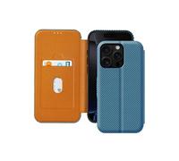 Étui pour iPhone 16 Pro Max Fibre Carbone Support Vidéo et Anti-RFID Bleu