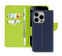 Etui pour iPhone 16 Pro Portefeuille Cuir Saffiano Fancy Bleu Nuit