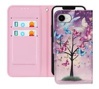 Etui pour iPhone 16e Motif Arbre à Papillon Dragonne et Porte-Carte Violet