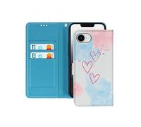 Étui pour iPhone 16e Motif Coeur avec Dragonne et Porte-Carte Bleu / Rose