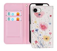 Étui pour iPhone 16e Motif Fleurs avec Dragonne et Porte-Carte Blanc