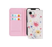 Etui pour iPhone 16e Motif Fleurs avec Dragonne et Porte-Carte Blanc