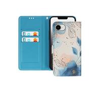 Etui pour iPhone 16e Motif Floral Chic Dragonne et Porte-Carte Bleu