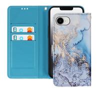 Étui pour iPhone 16e Motif Marbre Océan avec Dragonne et Porte-Carte Bleu