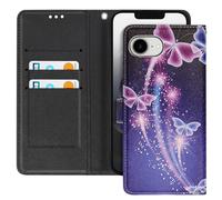 Etui pour iPhone 16e Motif Papillon lumineux Dragonne et Porte-Carte Noir