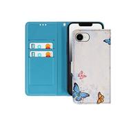 Étui Pour Iphone 16e Motif Papillons Avec Dragonne Et Porte-Carte Blanc