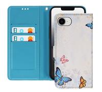 Étui pour iPhone 16e Motif Papillons avec Dragonne et Porte-Carte Blanc