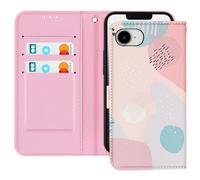 Étui pour iPhone 16e Motif Puzzle Pastel Dragonne et Porte-Carte Rose