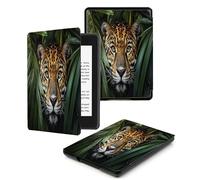 Étui pour Kindle 7E Génération 6 Pouces (Modèle : Wp63Gw) - Version 2014 - Étui Fin en Cuir Classique avec Fonction Veille/Réveil Automatique-Guépard Feuilles De Palmier