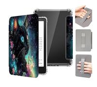 Étui pour Kindle Paperwhite 12th Gen Et L'édition Kindle Colorsoft Signature (Version 2024), 7 "Soft Clear Back Shell Cover avec Auto Sommeil/Sillage & Dragonne - Chat Noir étoilé