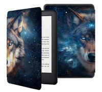 Étui pour Kindle Paperwhite (5E/6E/7E Génération 2012/2013/2015, Modèle : Ey21/Dp75Sdi) en Cuir PU, Étui De Protection Antichoc Et Anti-Chute À Angles Multiples-Mystérieux Loup de la Galaxie