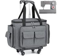 Étui pour machine à coudre avec roulettes - Sac fourre-tout à roulettes pour machine à coudre avec fond amovible et plusieurs poches de rangement, compatible avec Singer & Brother (gris)