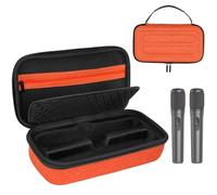 Étui pour microphone sans fil compatible avec microphone sans fil JBL PartyBox - 2 microphones numériques sans fil, sac de rangement portable pour récepteurs, adaptateurs, piles AA, chargeur, orange
