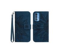 Etui pour Motorola Edge 20 Pro Sunflower en relief de portefeuille en cuir en relief avec support de carte compatible avec Motorola Edge 20 Pro-Bleu