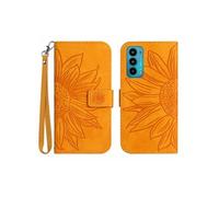 Etui pour Motorola Edge 20 Sunflower en relief de portefeuille en cuir en relief avec support de carte compatible avec Motorola Edge 20-Jaune