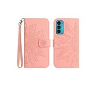 Etui pour Motorola Edge 20 Sunflower en relief de portefeuille en cuir en relief avec support de carte compatible avec Motorola Edge 20-Rose