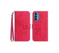 Etui pour Motorola Edge 20 Sunflower en relief de portefeuille en cuir en relief avec support de carte compatible avec Motorola Edge 20-Rose rouge