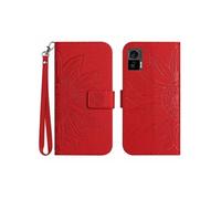 Etui pour Motorola Edge 30 Neo Sunflower en relief de portefeuille en cuir en relief avec support de carte compatible avec Motorola Edge 30 Neo-Rouge